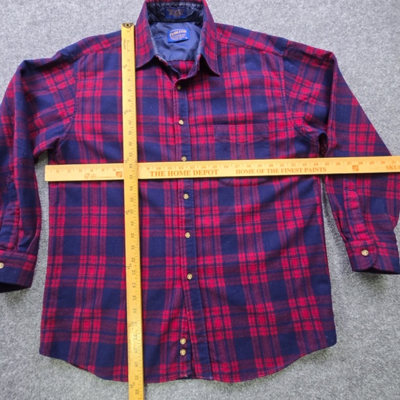 Vtg-Pendleton Flannel Shirt Mens Large Red Blue Plaid Wool Button-Up Long Sleeve - Picture 8 of 9